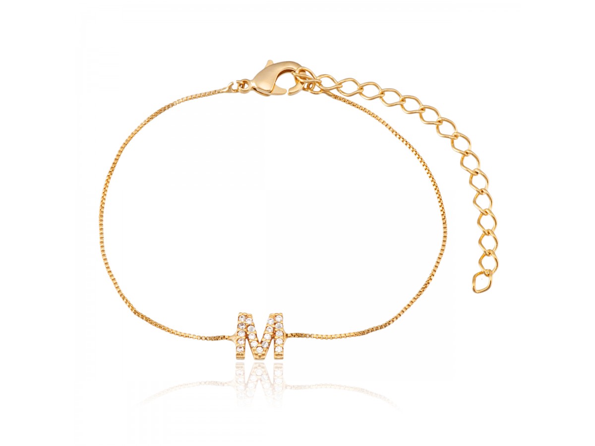 Pulseira Inicial com Micro Cravação Banho de Ouro 18k.